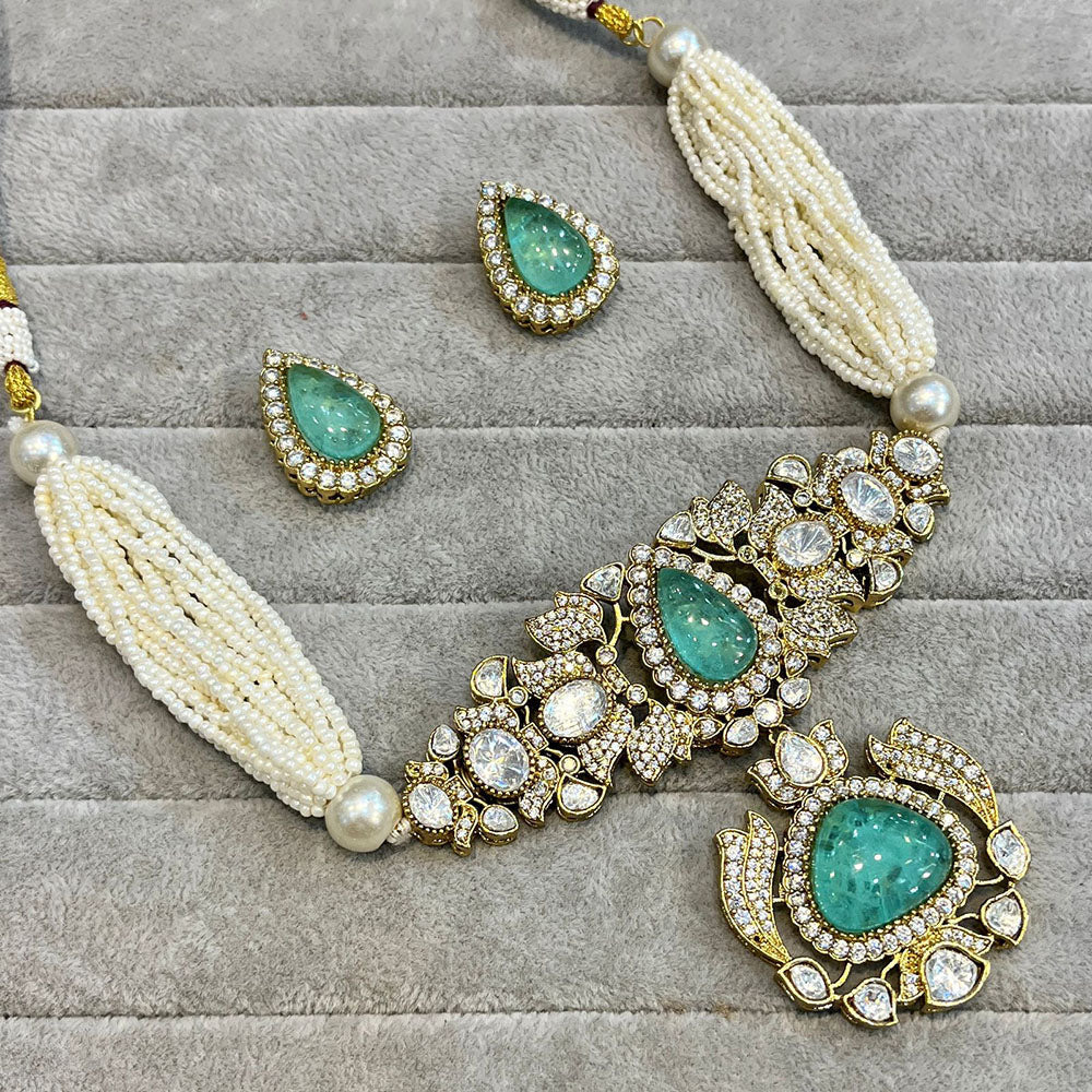 FS Collection Gold Plated AD And Pearl Choker Necklace Set