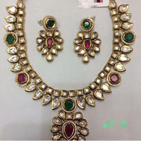 FS Collection Gold Plated Kundan Stone Necklace Set