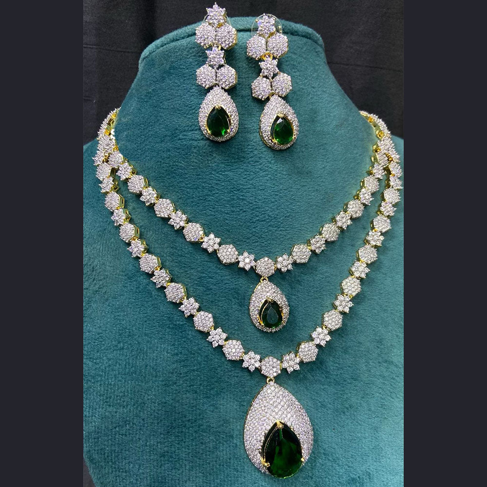 FS Collection Gold Plated AD Double Layer Necklace Set