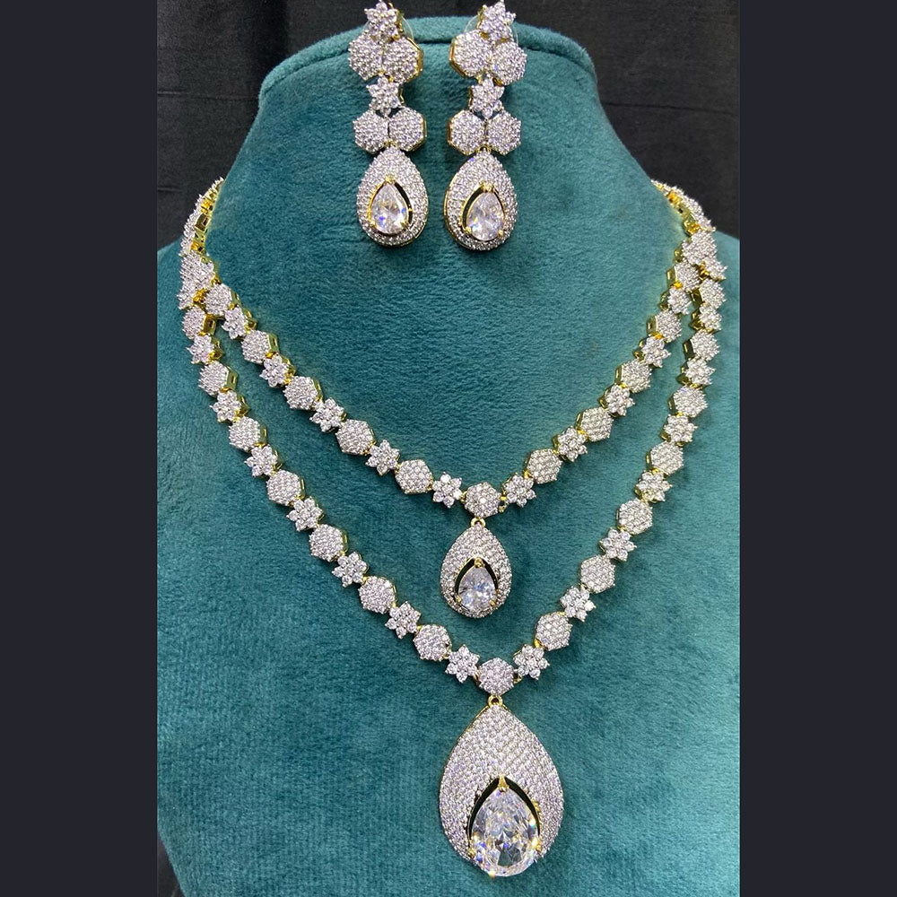 FS Collection Gold Plated AD Double Layer Necklace Set