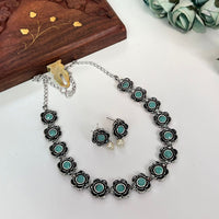 FS Collection Oxidised Plated Pota Stone Necklace Set