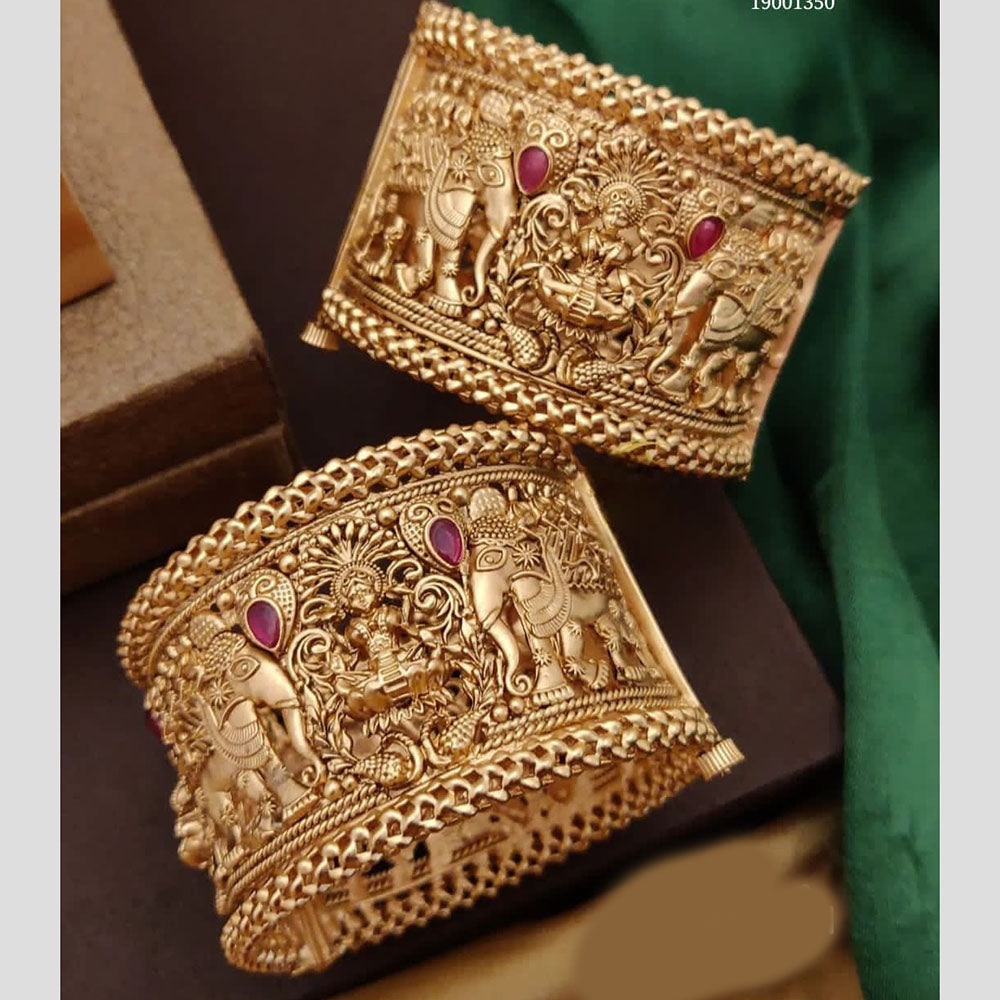 FS Collection Gold Plated Pota Stone Temple  Openable Bangles Set