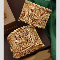 FS Collection Gold Plated Pota Stone Temple  Openable Bangles Set