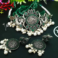 FS Collection Oxidised Plated Pota Stone And Pearl Choker Necklace Set