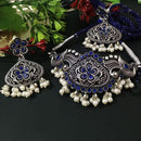 FS Collection Oxidised Plated Pota Stone And Pearl Choker Necklace Set