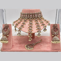 FS Collection Antique Gold Plated Austrian Stone and Pearl Choker Necklace Set