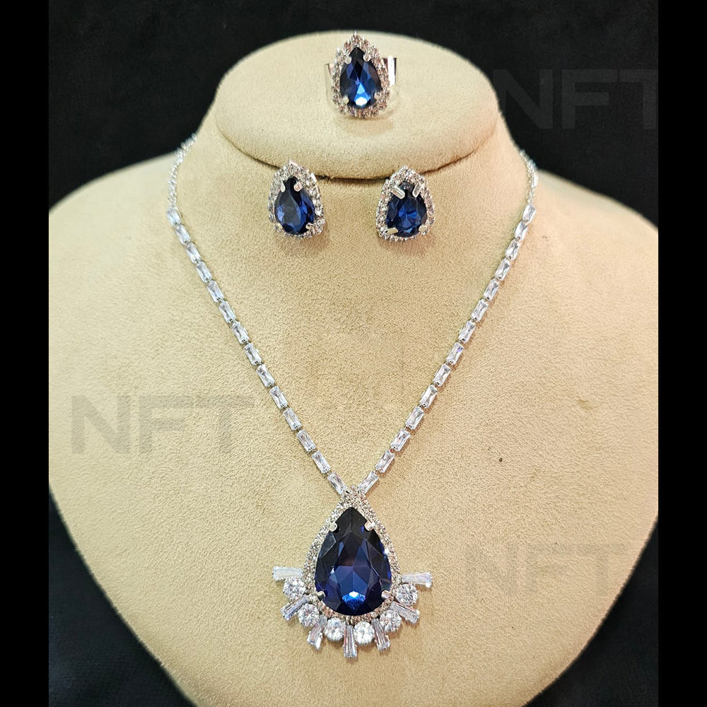 FS Collection Silver Plated AD Necklace Set