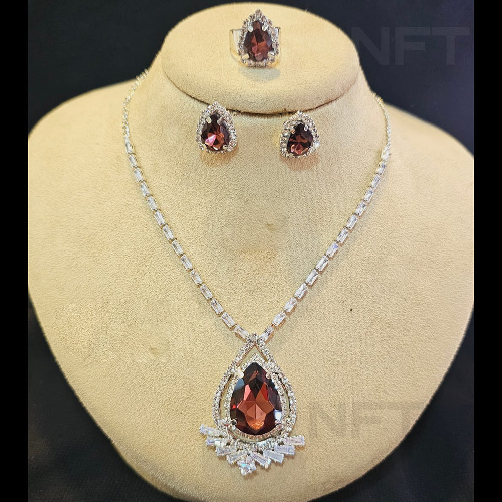 FS Collection Silver Plated AD Necklace Set