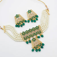 FS Collection Gold Plated Crystal Stone And Pearl Choker Necklace Set