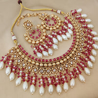 FS Collection Gold Plated Austrian Stone And Pearls Necklace Set