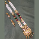 FS Collection Gold Plated Kundan Stone And Pearls Long Necklace Set