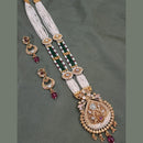 FS Collection Gold Plated Kundan Stone And Pearls Long Necklace Set