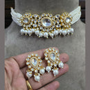 FS Collection Gold Plated Kundan And Pearls Choker Necklace Set
