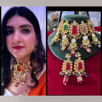 FS Collection Gold Plated Kundan And Pearls Choker Necklace Set