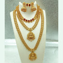 FS Collection Gold Plated Pota Stone Temple Long Necklace Combo Set
