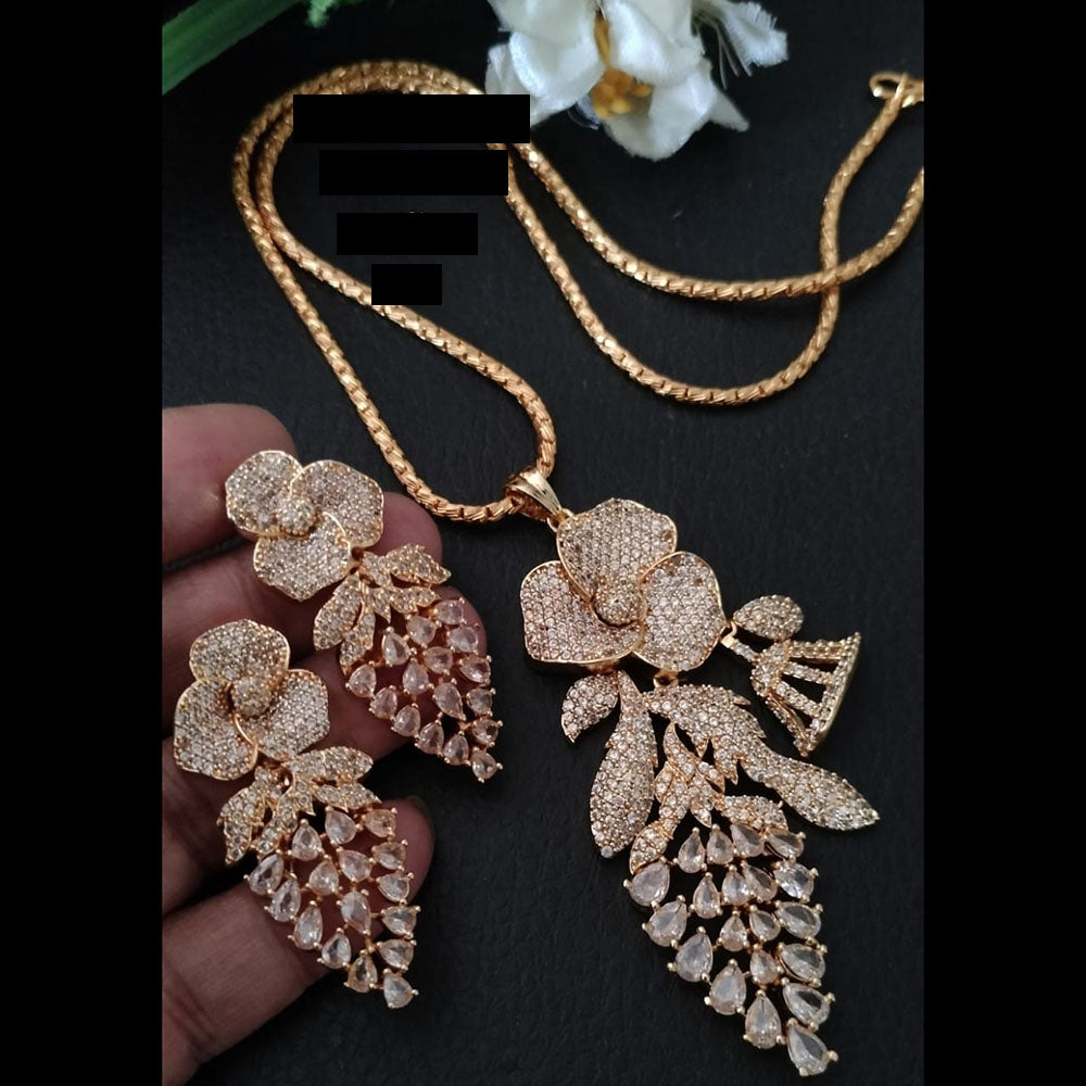 FS Collection Rose Gold Plated AD Chain Pendent Set
