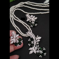 FS Collection Silver Plated AD And Pearls Long Necklace Set
