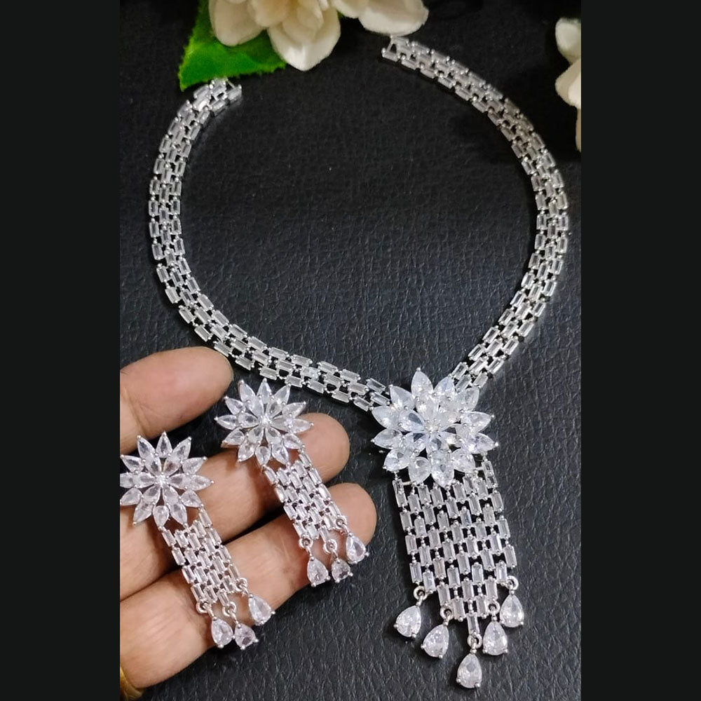 FS Collection Silver Plated AD Necklace Set