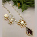FS Collection Gold Plated Austrian Stone And Pearls Long Necklace Set