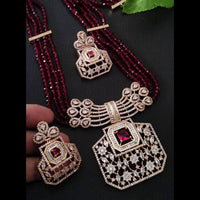 FS Collection Rose Gold Plated Austrian Stone And Pearls Long Necklace Set