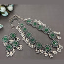 FS Collection Oxidised Plated Pota Stone And Pearls Necklace Set