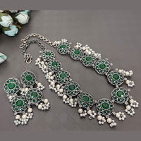 FS Collection Oxidised Plated Pota Stone And Pearls Necklace Set