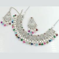 FS Collection Silver Plated Crystal Stone And pearls Necklace Set