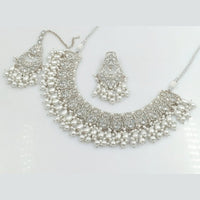 FS Collection Silver Plated Crystal Stone And pearls Necklace Set
