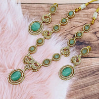 FS Collection Gold Plated Austrian Stone Long Necklace Set