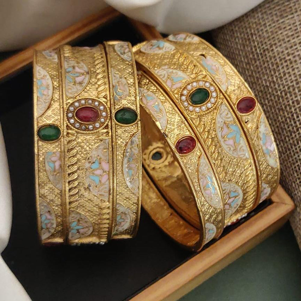 FS Collection Gold Plated Kundan Stone And Meenakari Bangles Set