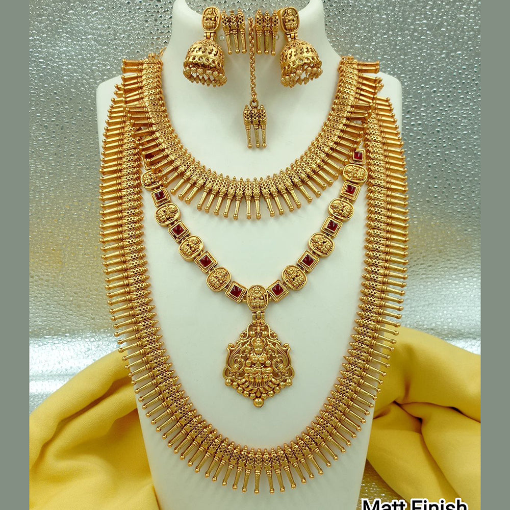 FS Collection Gold Plated Pota Stone Temple Long Necklace Combo Set