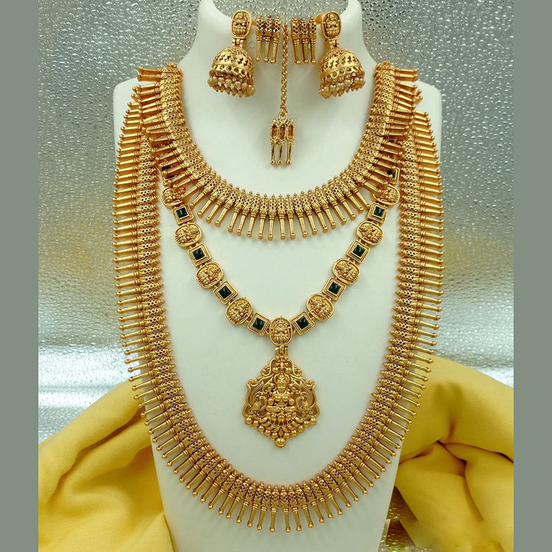 FS Collection Gold Plated Pota Stone Temple Long Necklace Combo Set