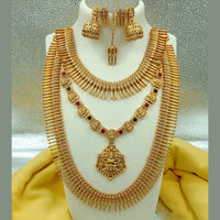 FS Collection Gold Plated Pota Stone Temple Long Necklace Combo Set