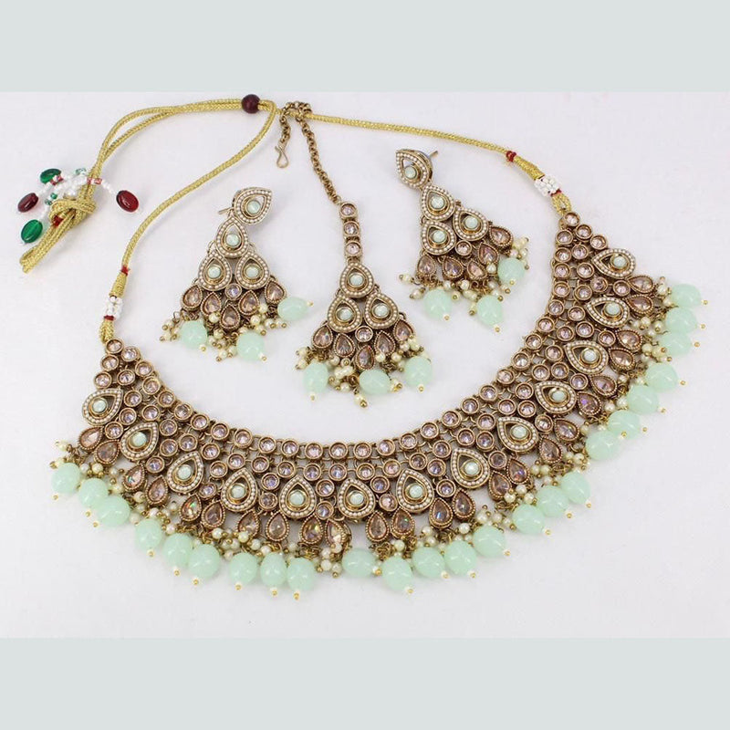 FS Collection Gold Plated Crystal Stone And Pearls Necklace Set