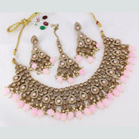 FS Collection Gold Plated Crystal Stone And Pearls Necklace Set