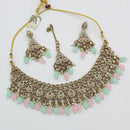 FS Collection Gold Plated Crystal Stone And Pearls Necklace Set