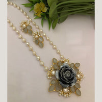 FS Collection Gold Plated Mother Of Pearls Long Necklace Set