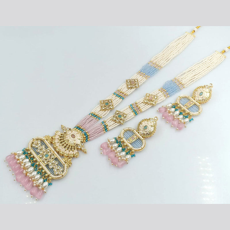 FS Collection Gold Plated Crystal Stone Long Necklace Set