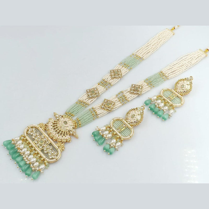 FS Collection Gold Plated Crystal Stone Long Necklace Set