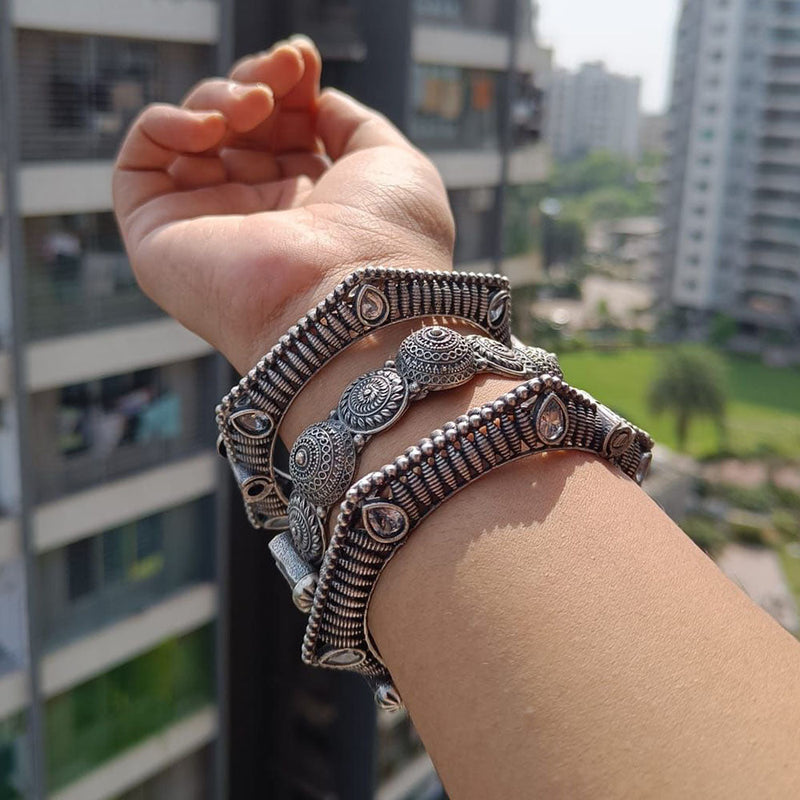 FS Collection Oxidised Plated Crystal Stone Bangles Set