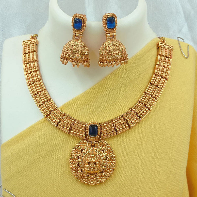 FS Collection Gold Plated Kundan Stone Temple Necklace Set