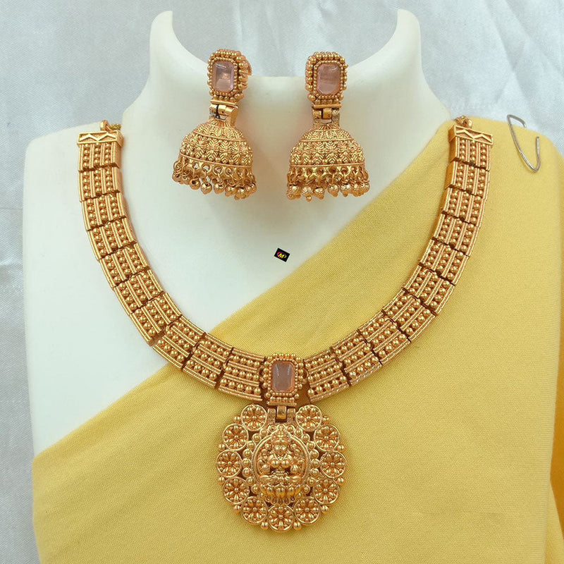 FS Collection Gold Plated Kundan Stone Temple Necklace Set