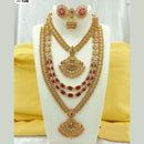 Fs Collection Gold Plated Crystal Stone Temple Long Necklace Combo Set