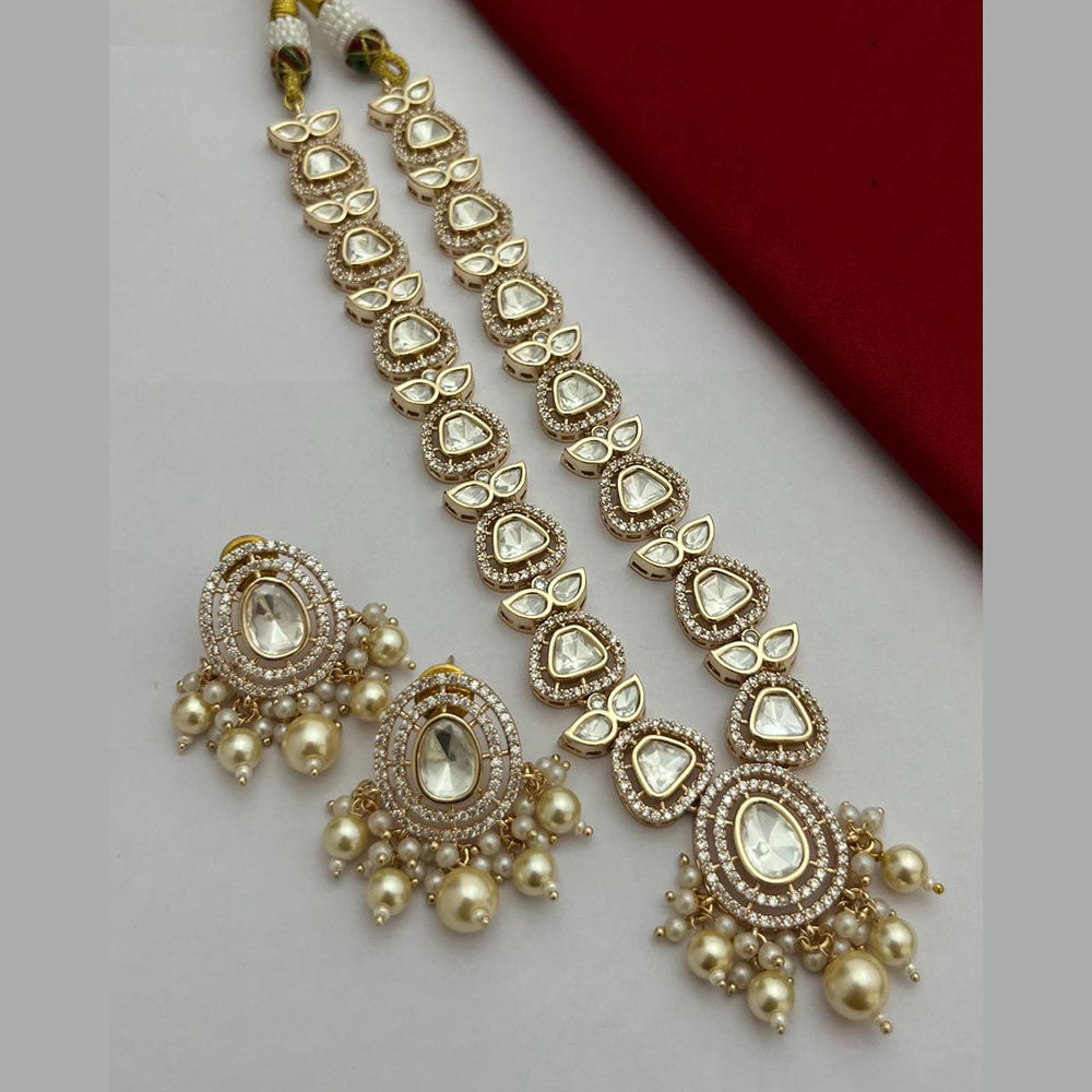 FS Collection Gold Plated Polki Kundan Stone And Pearls Necklace Set