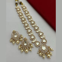 FS Collection Gold Plated Polki Kundan Stone And Pearls Necklace Set