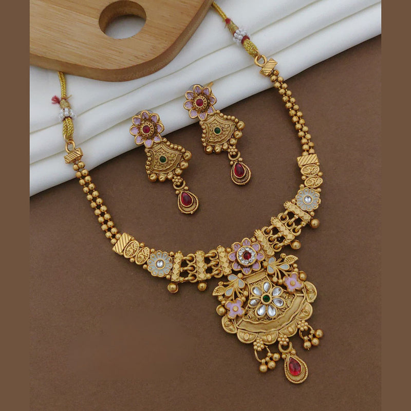 FS Collection Gold Plated Pota Stone Necklace Set