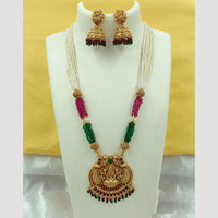 FS Collection Gold Plated Pota Stone And Pearl Temple Necklace Set