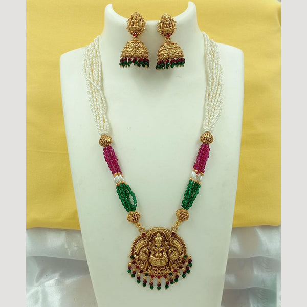 FS Collection Gold Plated Pota Stone And Pearl Temple Necklace Set