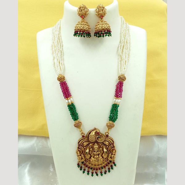 FS Collection Gold Plated Pota Stone And Pearl Temple Necklace Set