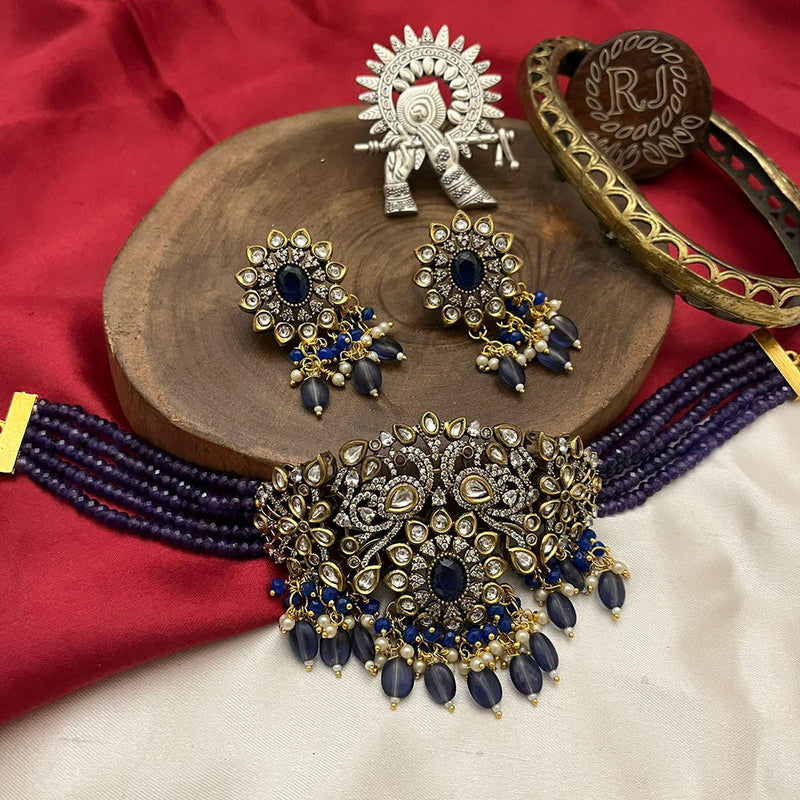 FS Collection 2 Tone Polki Kundan Stone And Pearls Choker Necklace Set